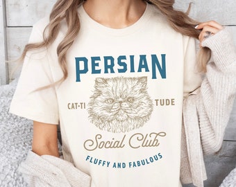 Retro Persian Cat Shirt, Comfort Colors®, Retro Persian Social Club Tee, Cat Mom, Cat Dad Shirts, Persian Cat Lover Gifts