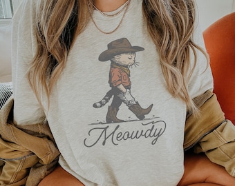 Shirt Meowdy Cat, schattig western-kat-T-shirt, grappige cadeaus voor plattelandskattenliefhebber