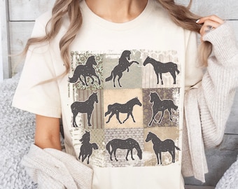Boho Horse Shirt, Retro Horse Tee, Barn Girl Western Cottagecore Aesthetic Equestrian Clothing, Horse Lover Gifts for Her