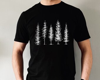Pine Tree Shirt, Camping Hiking Outdoor Adventure Awaits Shirt, Evergreen Forest Mountain TShirt, Minimal Nature Lover Gift,