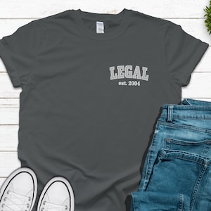 Funny 21st Birthday T Shirt, Legal Drinking Age 21st Birthday Born in 2004 Gifts for him or her, Turning 21 Party Shirt