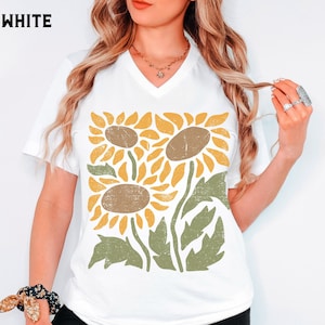 Retro Sonnenblume Shirt, Vintage Style Blumen Shirt, Boho botanische Wildblume T-Shirt, Geschenke für Gärtner Sonnenblume Liebhaber