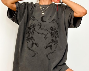 Dancing Skeletons Shirt, Halloween Comfort Colors Tee, Vintage Gothic Moon Skeleton TShirt, Spooky Dark Aesthetic Fall Gifts