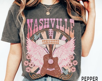 Nashville, Country Music, Guitar, Retro TShirt, Comfort Colors®, Boho, Oversized Vintage Style Tee, Retro Country Western Music Lover Gift