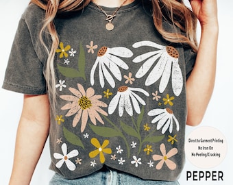 Flowers Shirt, Comfort Colors® Tee, Boho Wildflower Shirt, Floral Nature TShirt, Wildflowers Shirt, Vintage Botanical, Oversized Tee