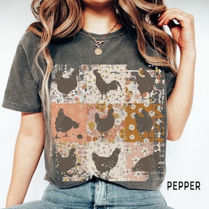 Boho Chickens Shirt, Comfort Colors®, Retro Farmhouse Floral Backyard Chicken Tee, Cottagecore Aesthetic Clothing, Chicken Gift for Her