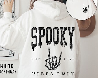 Sudadera de Halloween Comfort Colors®, sudadera con capucha vintage de Halloween Spooky Vibes, suéter de esqueleto Spooky Season, regalos de Halloween