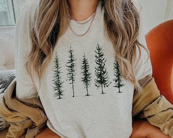 Pine Tree Shirt, Camping Hiking Outdoor Adventure Awaits Shirt, Evergreen Forest Mountain TShirt, Minimal Nature Lover Gift,