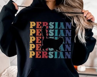 Retro Persian Cat Sweatshirt or  Hoodie, Vintage Cat Mom Dad Crewneck Sweater, Cat Mama, Cat Daddy, Persian Cat Lover Gifts