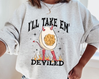 Deviled Egg Sweatshirt, Funny Egg Hoodie, Food Gifts, Gift for Cooks, Chef Gift, Foodie Shirt,  Halloween Costume Party Crewneck Sweater