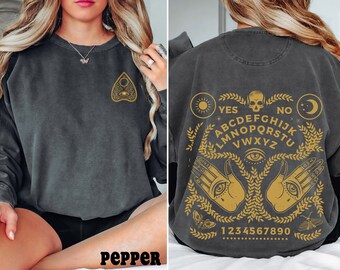 Ouija Board, Comfort Colors Crewneck Sweatshirt, Oversized Halloween Hoodie, Back Print, Celestial Hoodie, Fall Sweaters, Boho Halloween