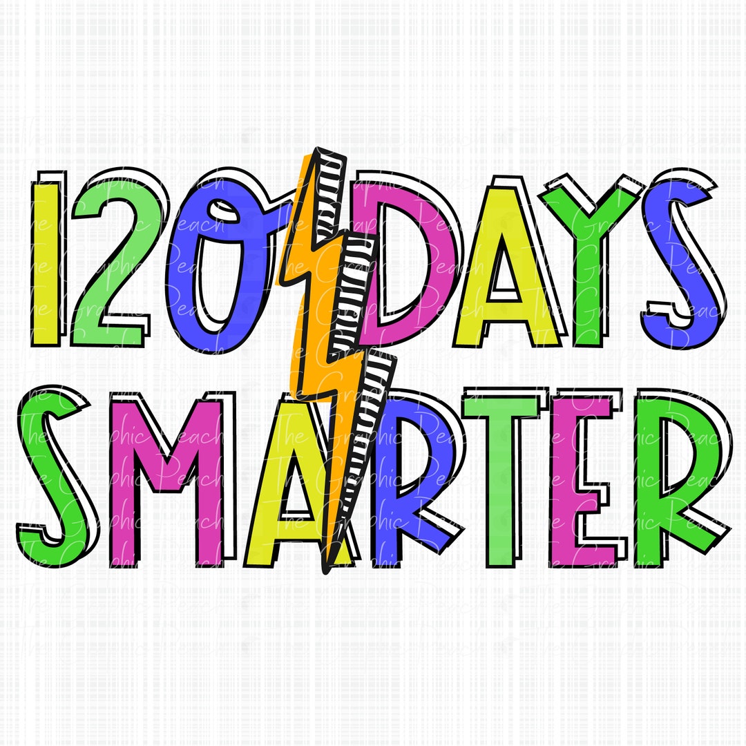 120 Days of School PNG, 120 Days Smarter PNG, Kids Neon Rainbow Letter