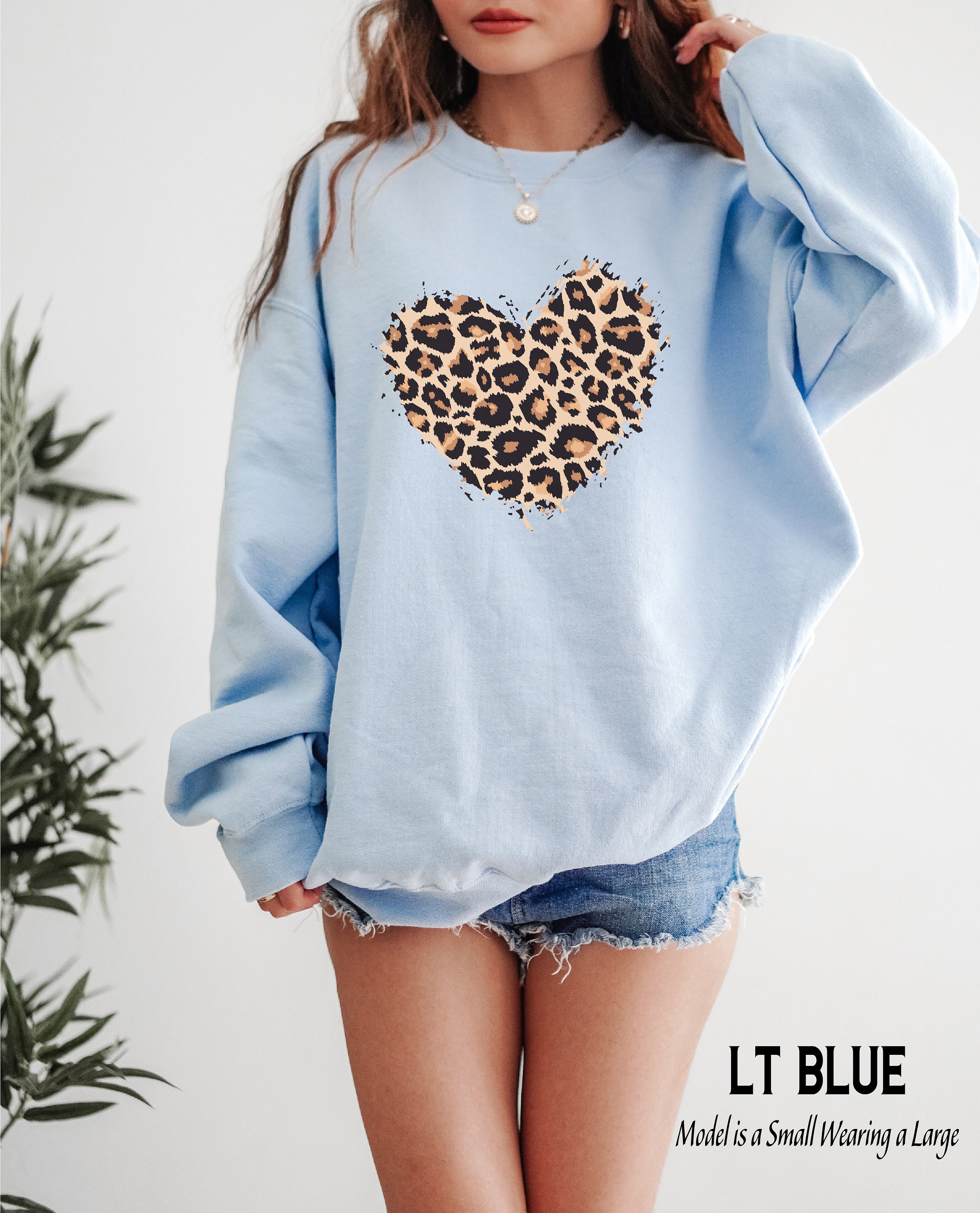 Leopard Heart Sweatshirt, Animal Print Heart Hoodie, Womens