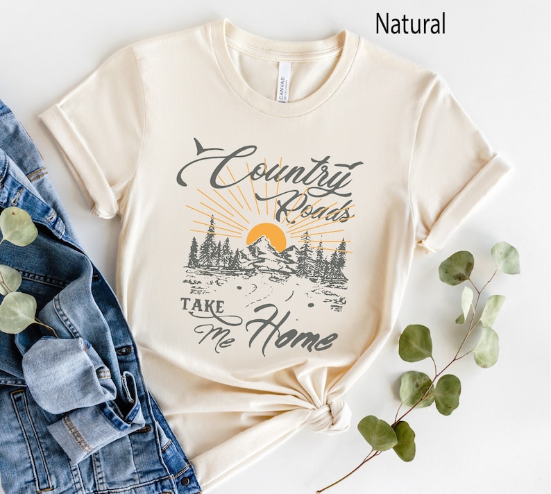 Country Roads Shirt, Women's Mountain Graphic Tee, Camping Hiking T Shirt, Travel Shirt, Nature T Shirt, Gift for Her Natural