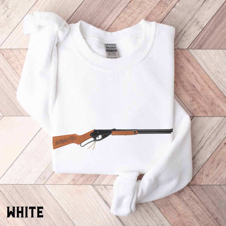 Red Ryder BB Gun Sweatshirt, You'll Shoot Your Eye Out Mens Christmas Shirt, Christmas Story shirt, Holiday sweatshirt, Minimal Christmas White