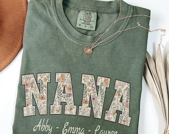 Custom Floral Nana Shirt, Comfort Colors®, Personalized Nana Gifts, Pregnancy Announcement, Mother's Day Gifts for Nana
