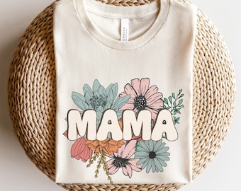 Mama Shirt, Blumenmama T-Shirt, Blumengrafik-T-Shirt, neue Muttergeschenk, Babygeschenk, Schwangerschaftansage, Muttertagsgeschenk, Geschenk für Mama