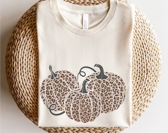Leopard Print Pumpkin Unisex Tee | Animal Print Pumpkin Tees | Leopard Print Fall Tees | Women's Fall T-shirts | Leopard Print Pumpkin Tee