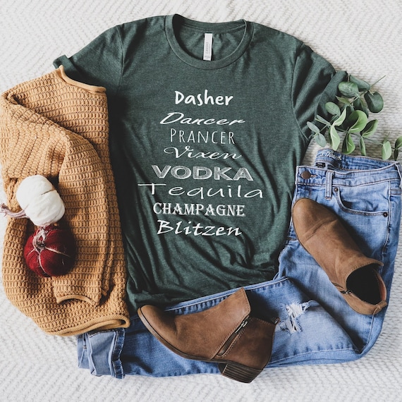Women's Reindeer Alcohol Christmas Shirt – Funny Dasher Dancer Prancer Vixen Moscato Tequila Graphic Tee (Green, M)
