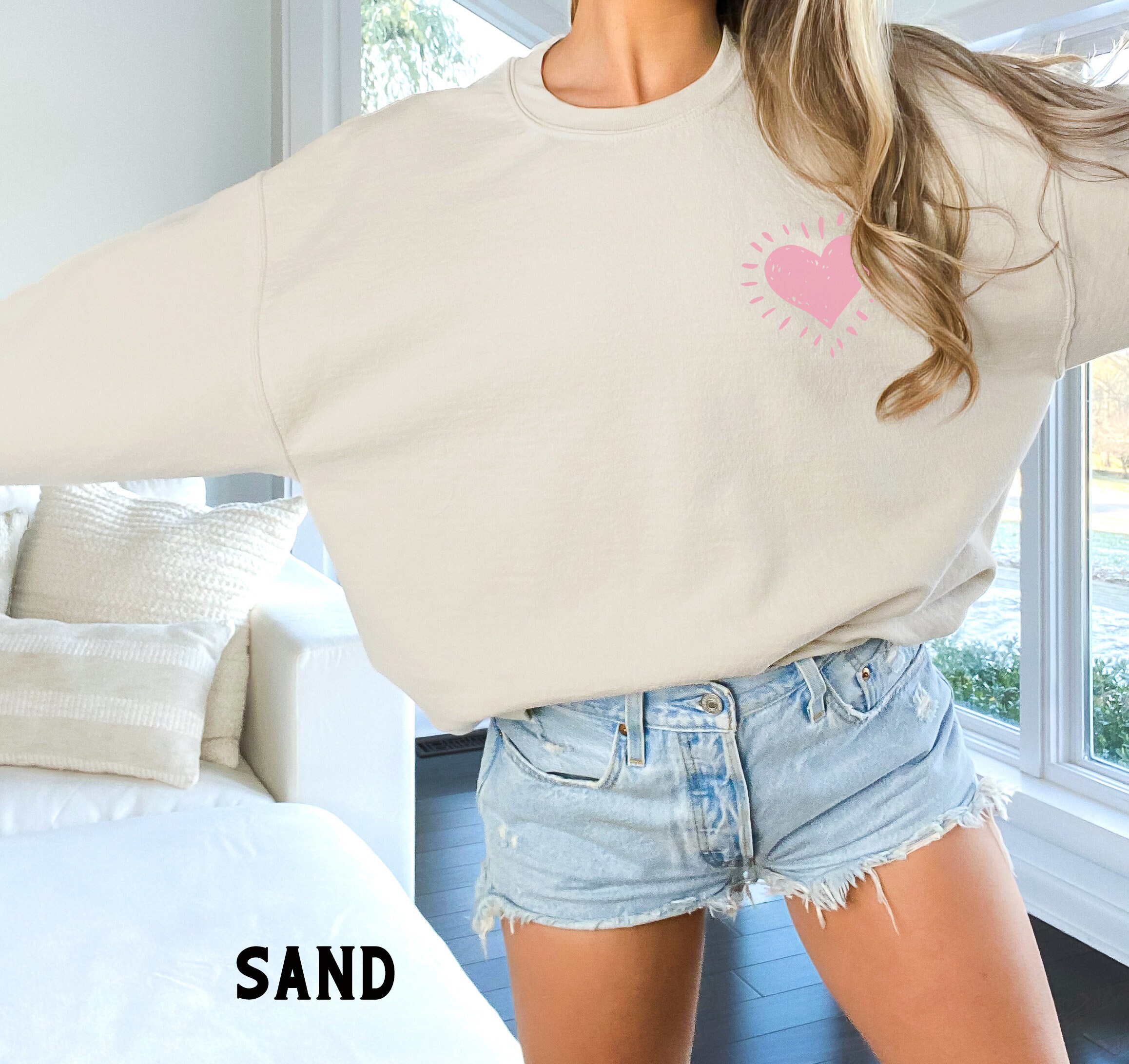 （訳ありセール 格安） Heart Pocket Hoodie, Heart Sweatshirt, Heart Drawn Hand トレーナー+スウェット