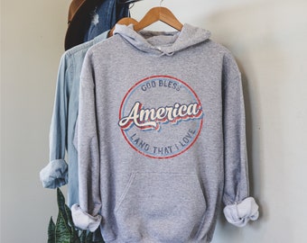 Retro America Hoodie, God Bless America Hooded Sweatshirt, Memorial Day Hoodie, Retro July 4th Hoodie, Vintage America Hoodie