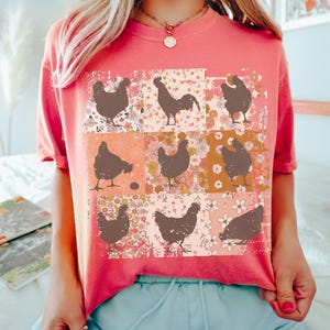 Boho Chickens Shirt, Comfort Colors®, Retro Farmhouse Floral Backyard Chicken Tee, Cottagecore Aesthetic Clothing, Chicken Gift for Her Watermelon