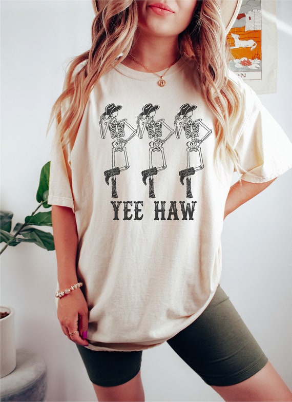 YeeHaw Shirt, Howdy Shirt, Dancing Skeleton Cowboy Tee, Comfort Colors®, Boho Tee, Country Music Tee, Country Western Cowgirl Shirt