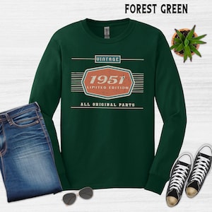 75th Birthday Gift, 1951 Birthday Unisex Shirt for Dad, Car Lover Grandpa Gifts Forest Green