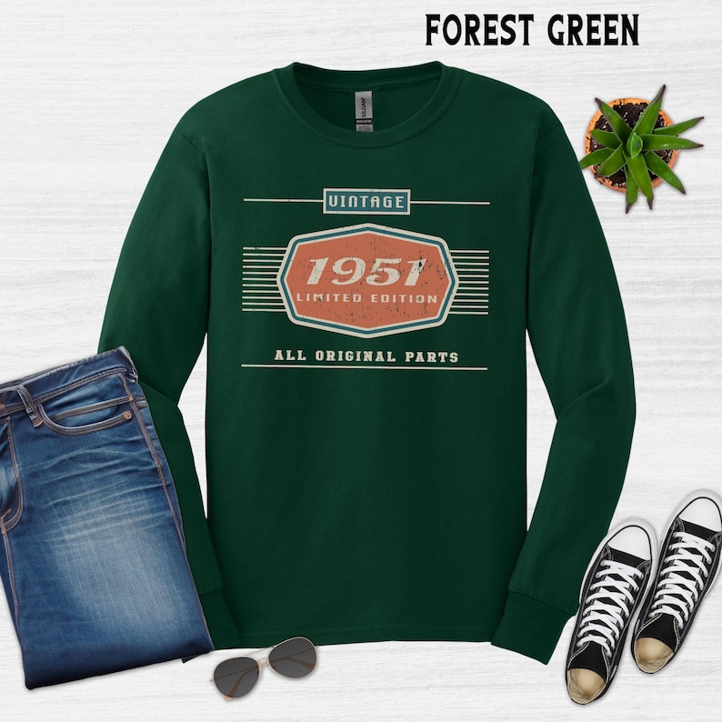 75th Birthday Gift, 1951 Birthday Unisex Shirt for Dad, Car Lover Grandpa Gifts Forest Green