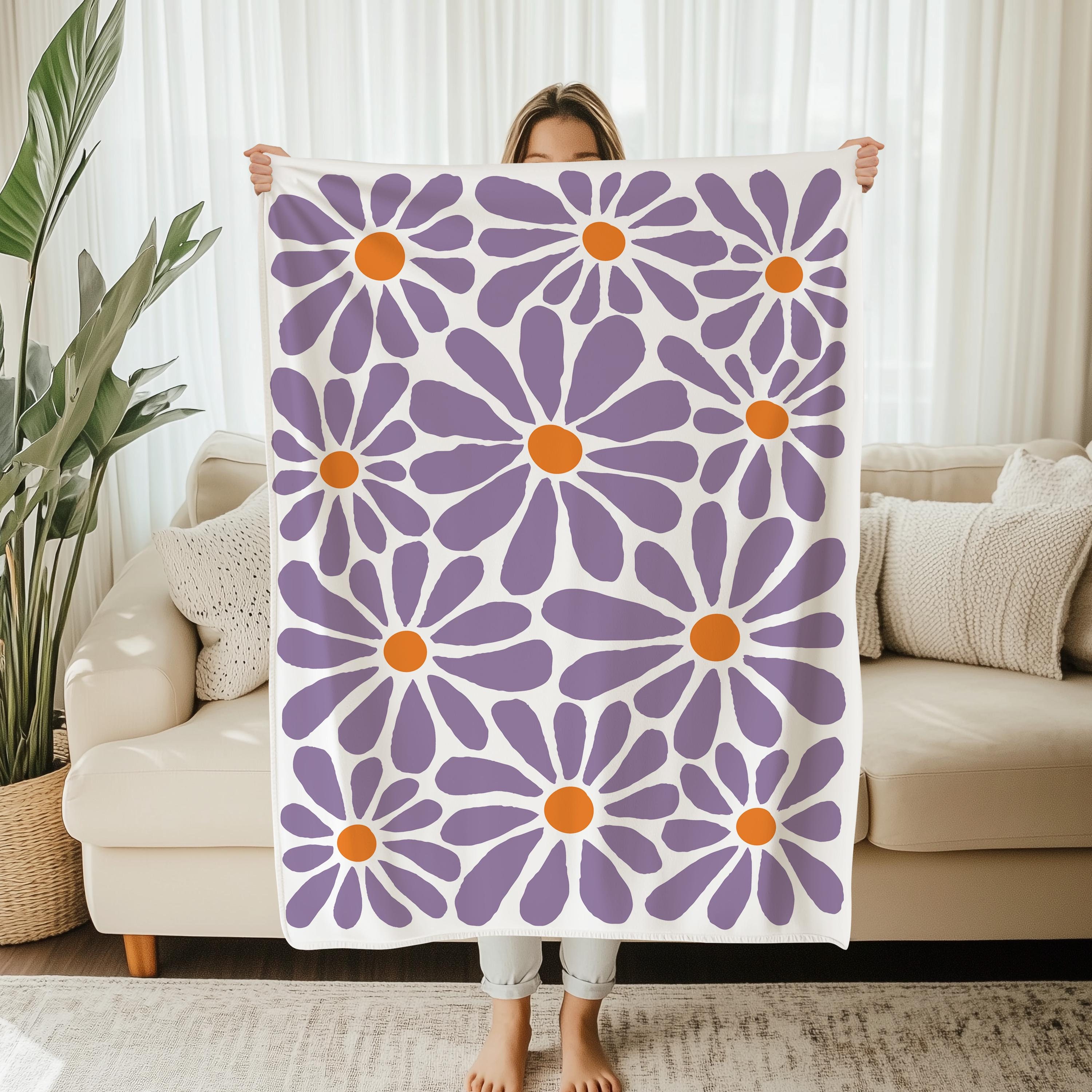 TOYOBO DIA Blanket 710 花柄 Daisy Velveteen Plush Blanket, Modern Boho Flower Botanical Throw