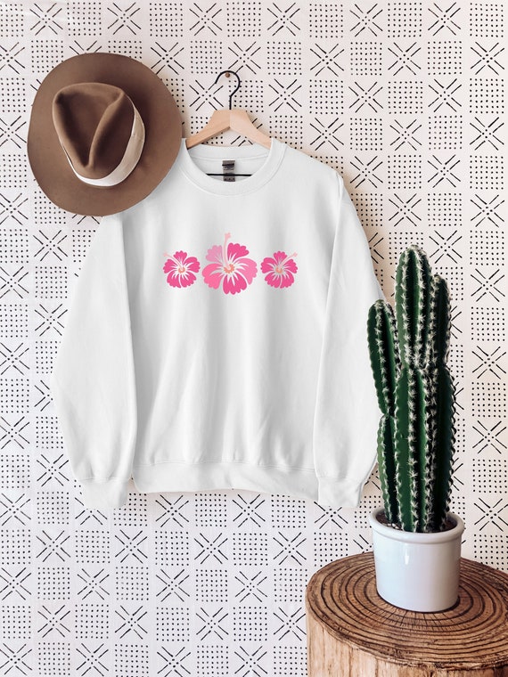 Hibiscus Sweatshirt, Hawaiian Sweatshirt, Retro Sweatshirt, Summer Sweatshirt, Surfer Girl, Aesthetic Clothing, 90s Sweatshirt
