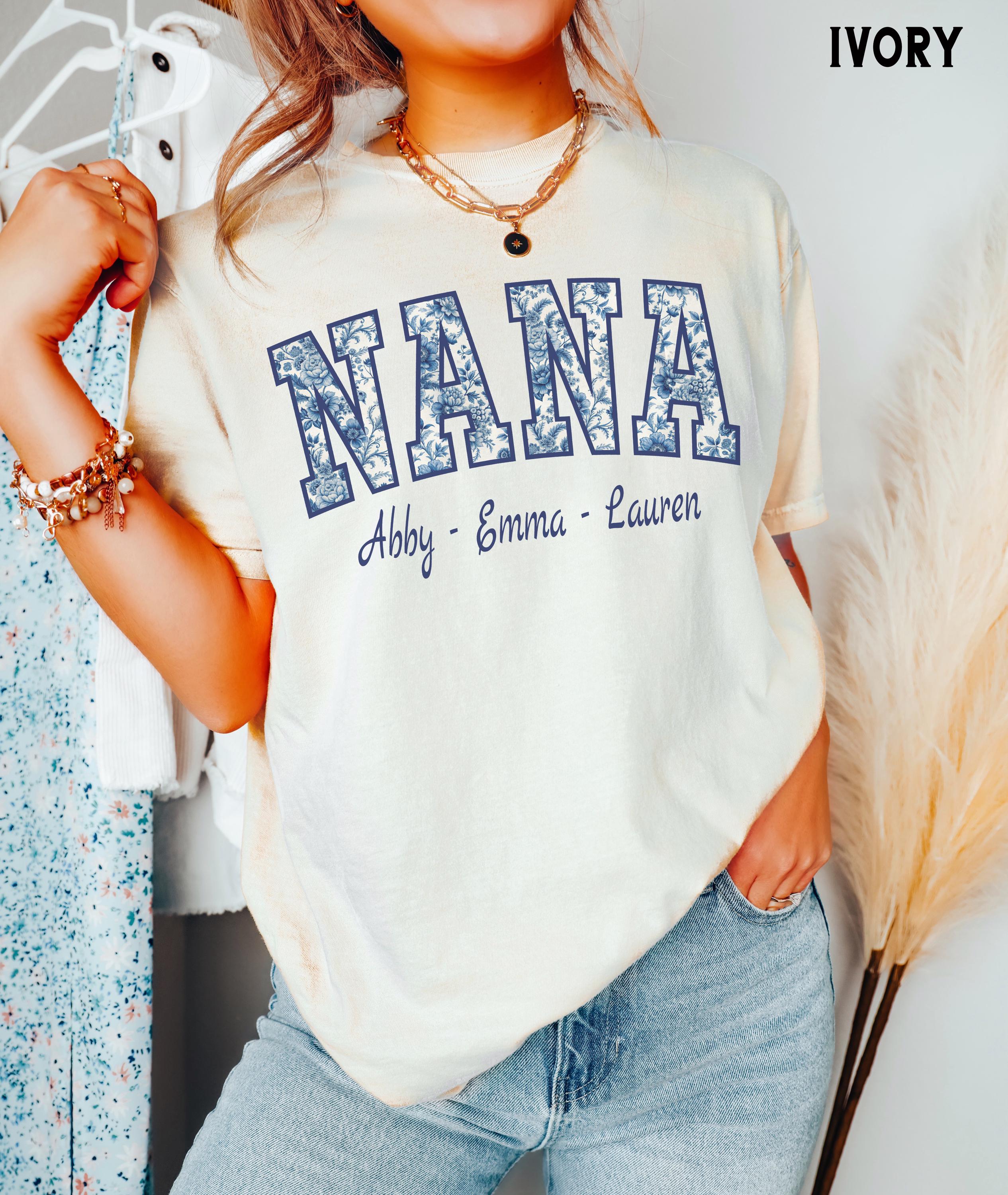 Custom Blue Toile Nana Shirt, Comfort Colors®, Personalized Nana 