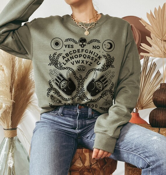 Ouija Board, Halloween Sweatshirt, Witchy Vibes Sweatshirt, Hamsa Hands, Celestial, Skull Sweatshirt, Boho Halloween