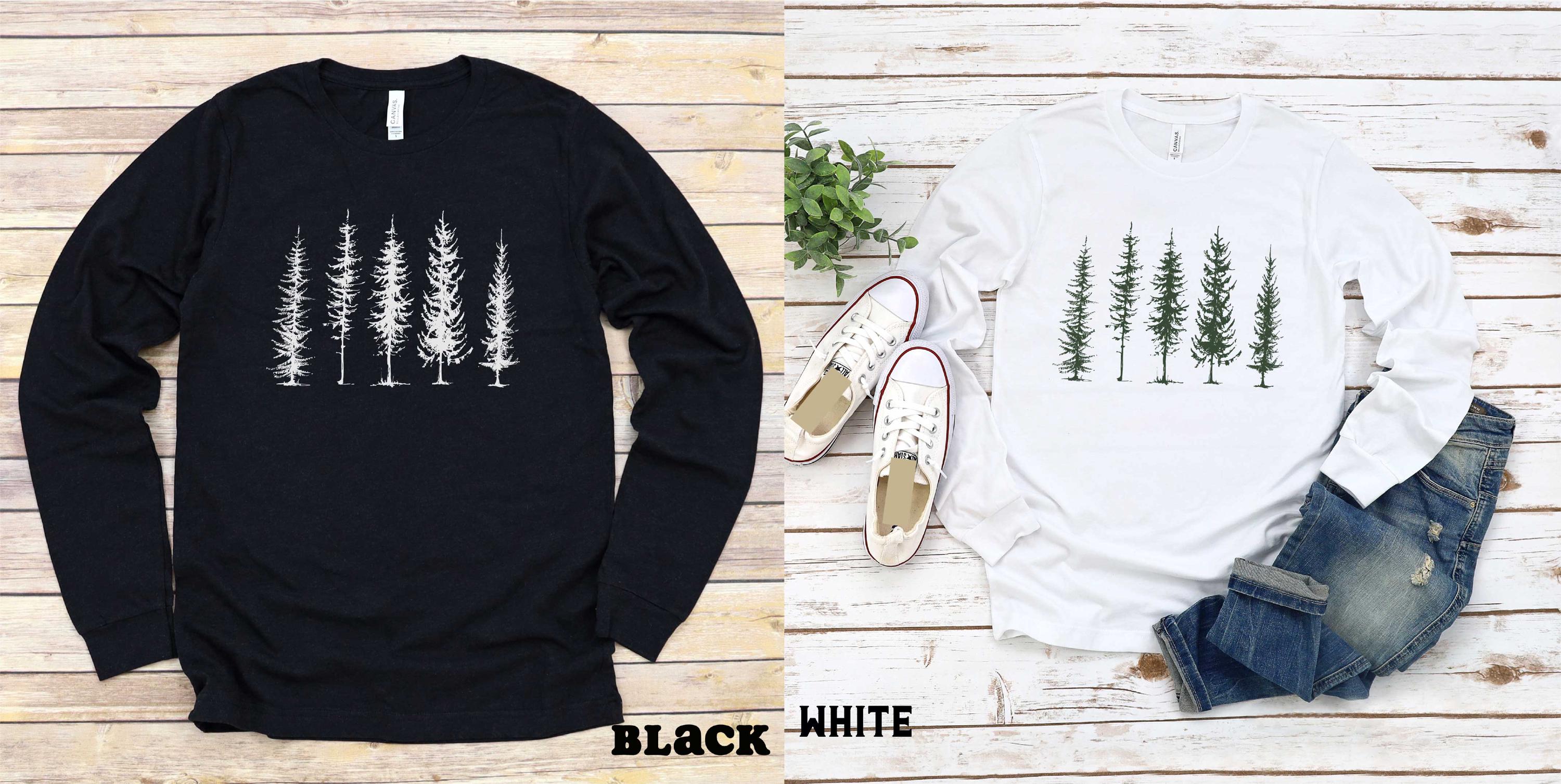 Pine Tree Long Sleeve Shirt, Evergreen Trees Tee, Outdoorsy Nature