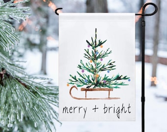 Christmas Garden Flag, Outdoor Holiday Decor, Watercolor Christmas Tree Porch Decorations, New Home Housewarming Gift, Seasonal Decor