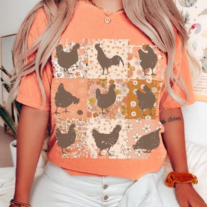 Boho Chickens Shirt, Comfort Colors®, Retro Farmhouse Floral Backyard Chicken Tee, Cottagecore Aesthetic Clothing, Chicken Gift for Her Terracotta