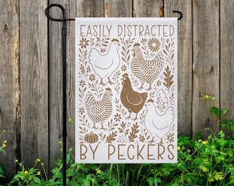Funny Chicken Garden Flag, Rustic Outdoor Coop Decor, Floral Farm Animal Flag, Backyard Chicken Porch Decor, Lawn Signs, Chicken Gifts