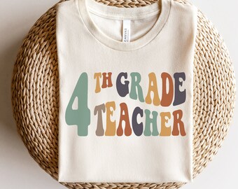 Fourth Grade Teacher Shirt, Wavy Letters, 4th Grade Team Teacher Shirts, Retro Back to School Shirt, Elementary Teacher Tee, Teacher Gifts