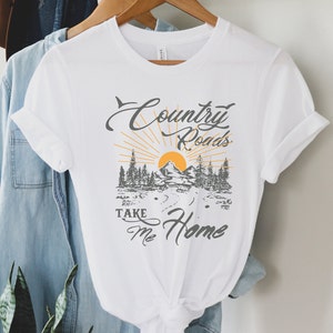 Country Roads Shirt, Women's Mountain Graphic Tee, Camping Hiking T Shirt, Travel Shirt, Nature T Shirt, Gift for Her White