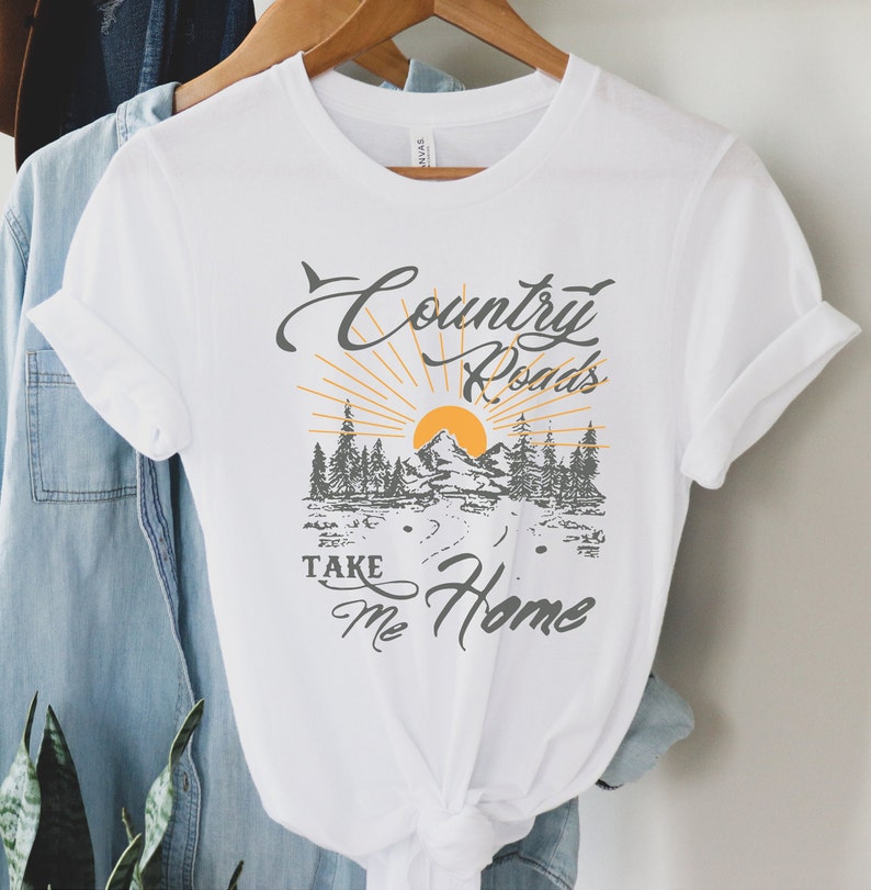 Country Roads Shirt, Women's Mountain Graphic Tee, Camping Hiking T Shirt, Travel Shirt, Nature T Shirt, Gift for Her White