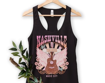Nashville Tank Top, Country Music Guitar Wings Retro Tank, Womens Vintage Tennessee Tank, Boho, Western, Racerback Tank for Women