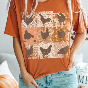 Boho Chickens Shirt, Comfort Colors®, Retro Farmhouse Floral Backyard Chicken Tee, Cottagecore Aesthetic Clothing, Chicken Gift for Her Yam