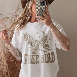 Vintage Eagle Shirt, Comfort Colors® Boho Americana Freedom Tee, Country Western Aesthetic Gifts White