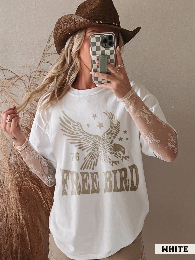 Vintage Eagle Shirt, Comfort Colors® Boho Americana Freedom Tee, Country Western Aesthetic Gifts White