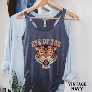 Eye of the Tiger Racerback Tank, Women&#39;s Graphic Vintage Tiger Tank Top, Animal racerback tank for women, casual fashion for her