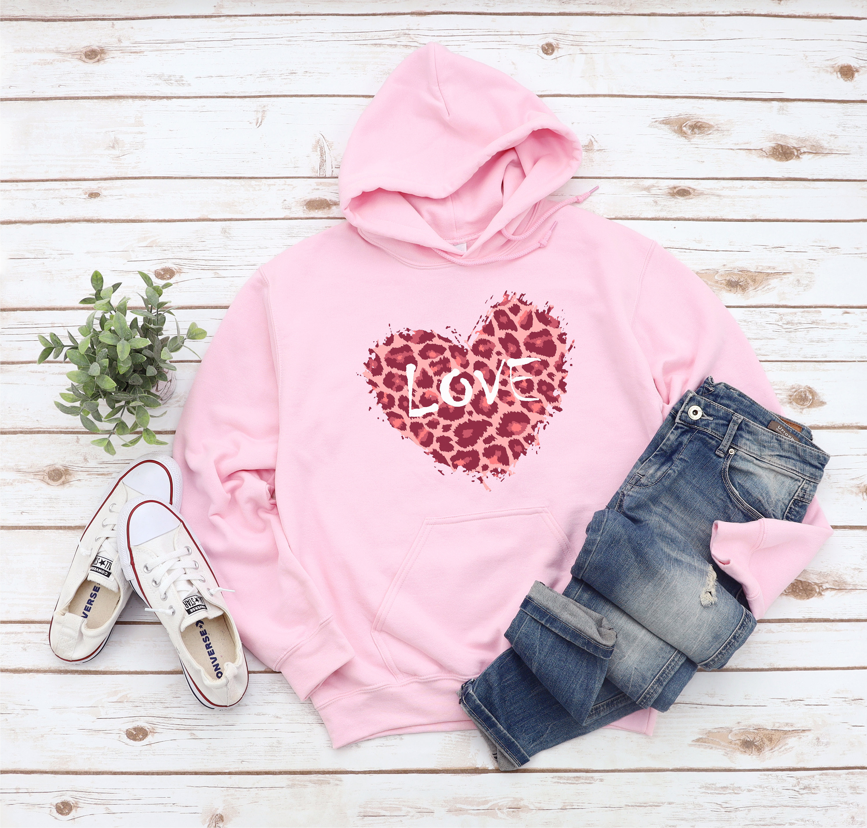 Cheetah Heart Hooded Sweatshirt for Her Pink Leopard Heart - Etsy