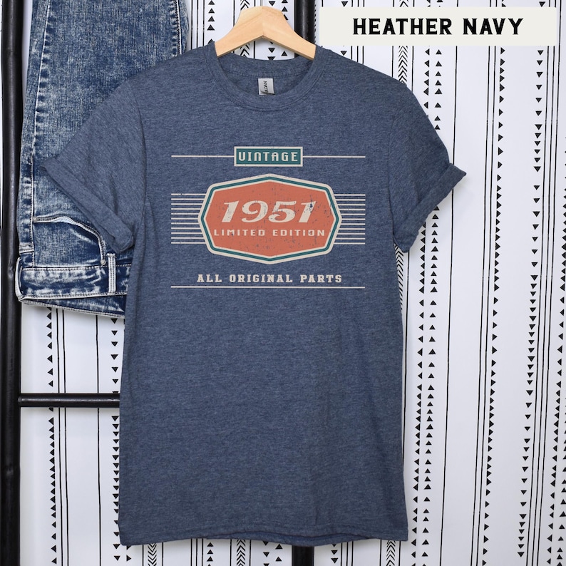 75th Birthday Gift, 1951 Birthday Unisex Shirt for Dad, Car Lover Grandpa Gifts Heather Navy