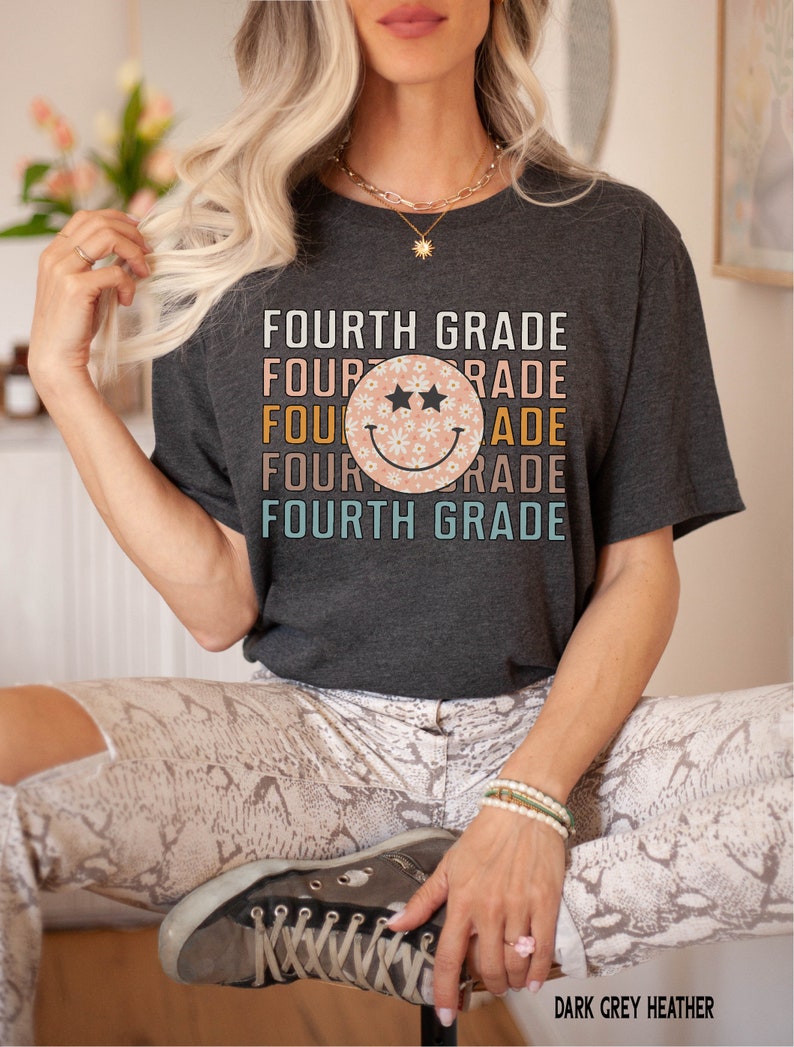 Fourth Grade Shirt, Fourth Grade Teacher Shirt, 4th Grade Team Shirts, Back to School Shirts, Retro Kids First Day of 4th Grade Tee Dark Grey Heather