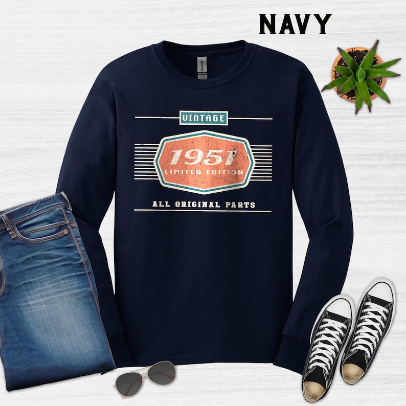 75th Birthday Gift, 1951 Birthday Unisex Shirt for Dad, Car Lover Grandpa Gifts Navy
