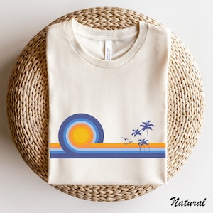 Beach Shirt, Sunset Palm Tee, Retro 70s Shirt, Vacation Shirt for men or women, Kids Beach TShirt, Matching Family, Cruise Shirts, Minimal